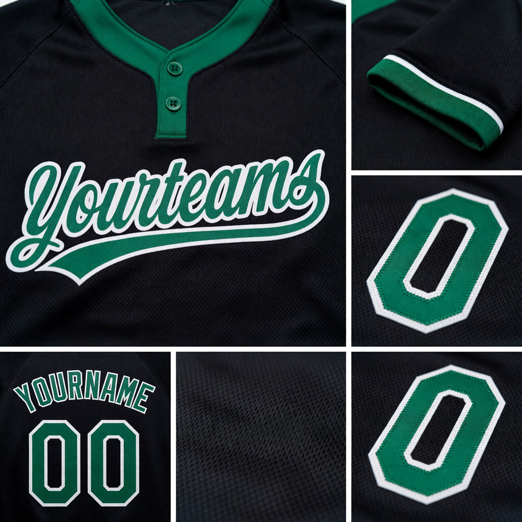 Custom Black Kelly Green-White Two-Button Unisex Softball Jersey detail