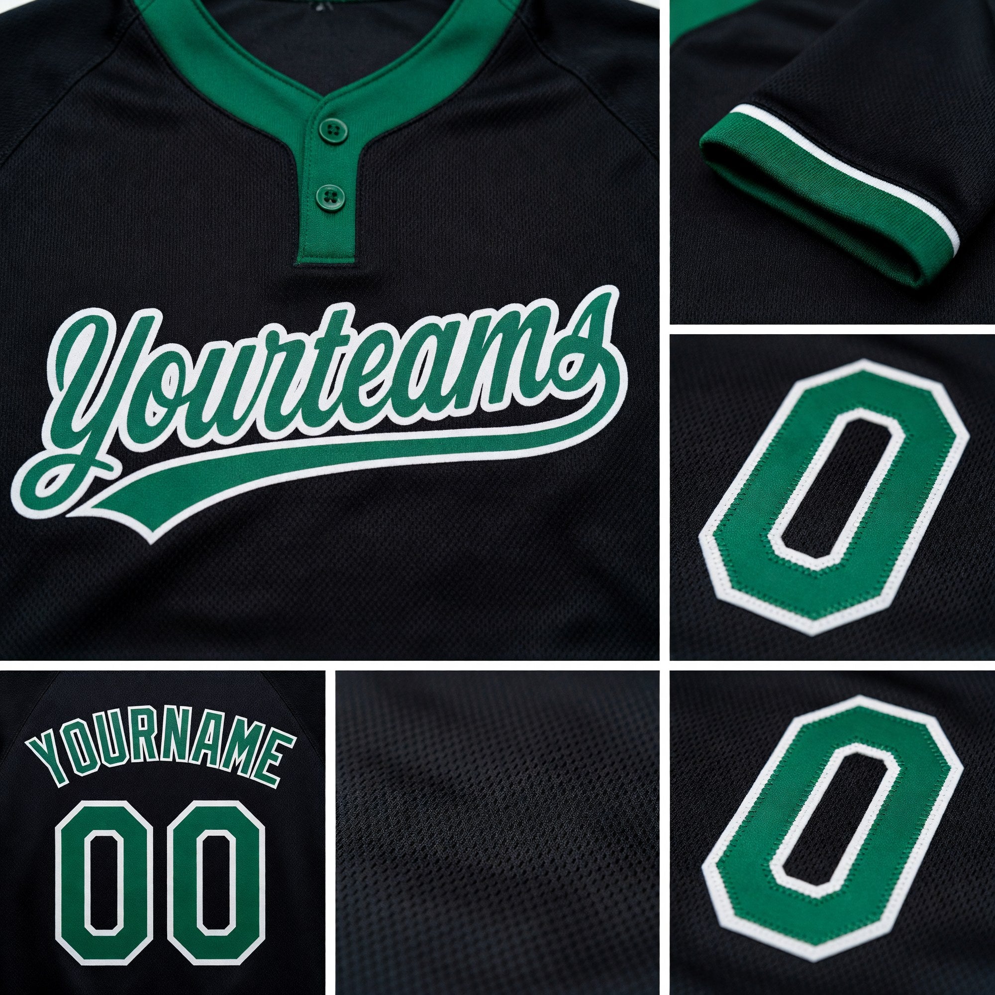 Custom Black Kelly Green-White Two-Button Unisex Softball Jersey detail