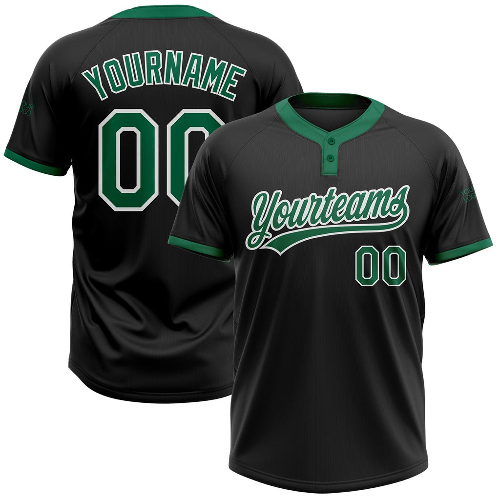 Custom Black Kelly Green-White Two-Button Unisex Softball Jersey photo 1