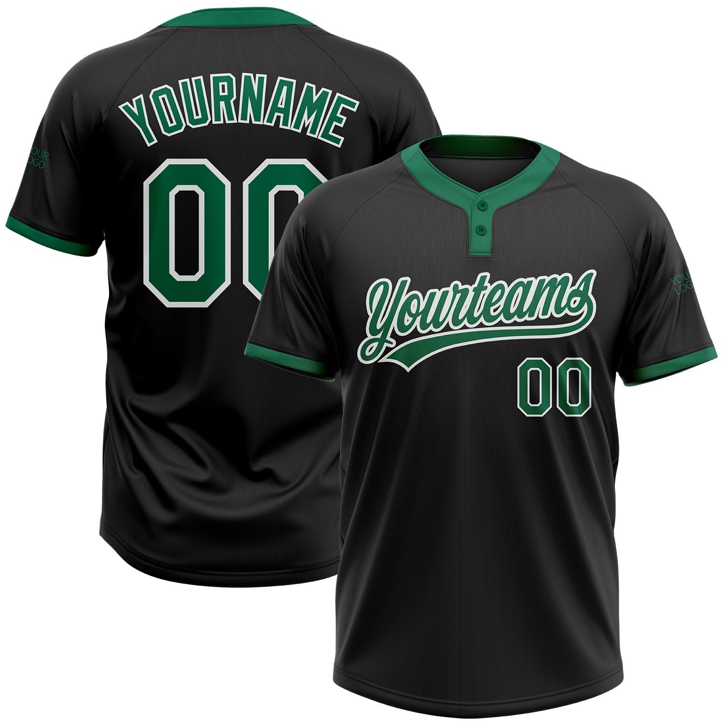Custom Black Kelly Green-White Two-Button Unisex Softball Jersey photo 1