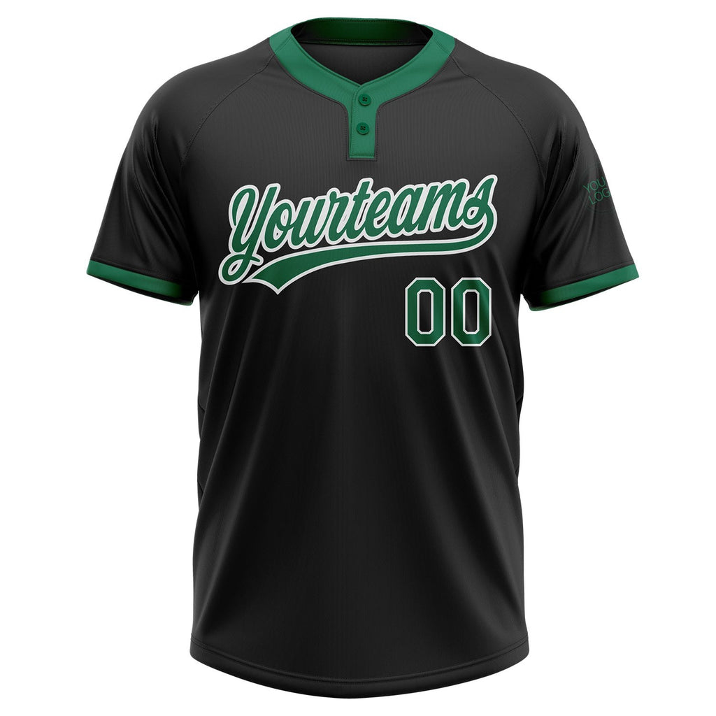Custom Black Kelly Green-White Two-Button Unisex Softball Jersey photo 2