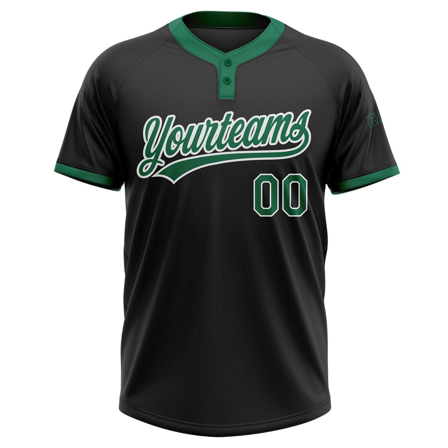 Custom Black Kelly Green-White Two-Button Unisex Softball Jersey photo 2