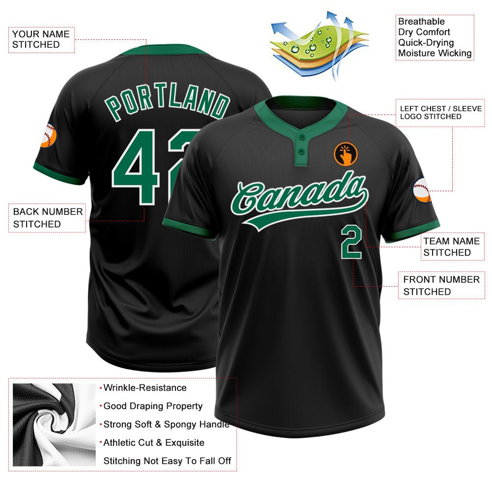 Custom Black Kelly Green-White Two-Button Unisex Softball Jersey photo 3
