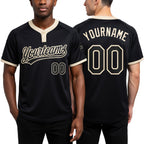 Custom Black Black-Cream Two-Button Unisex Softball Jersey worn front and back