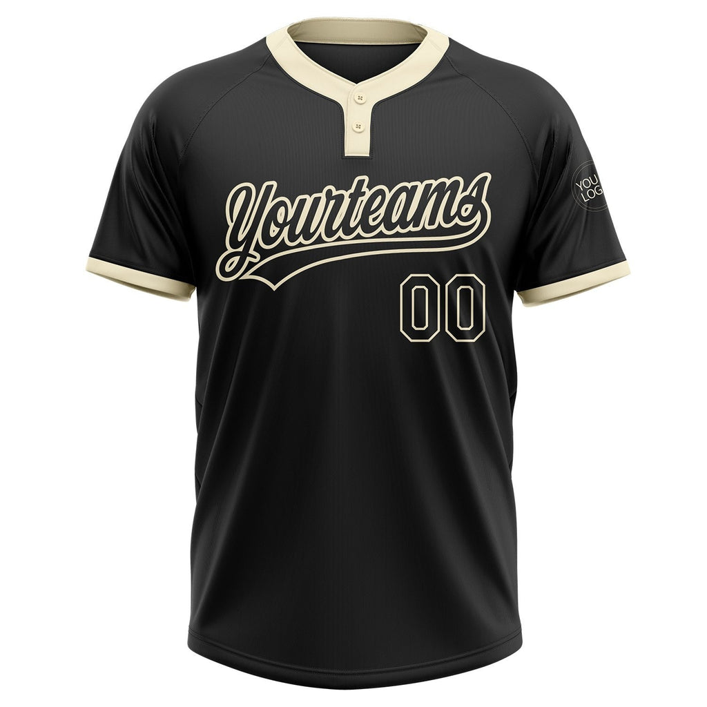 Custom Black Black-Cream Two-Button Unisex Softball Jersey photo 2