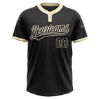 Custom Black Black-Cream Two-Button Unisex Softball Jersey photo 2
