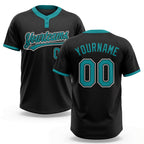Custom Black Teal-White Two-Button Unisex Softball Jersey