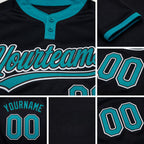 Custom Black Teal-White Two-Button Unisex Softball Jersey detail