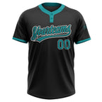 Custom Black Teal-White Two-Button Unisex Softball Jersey photo 2
