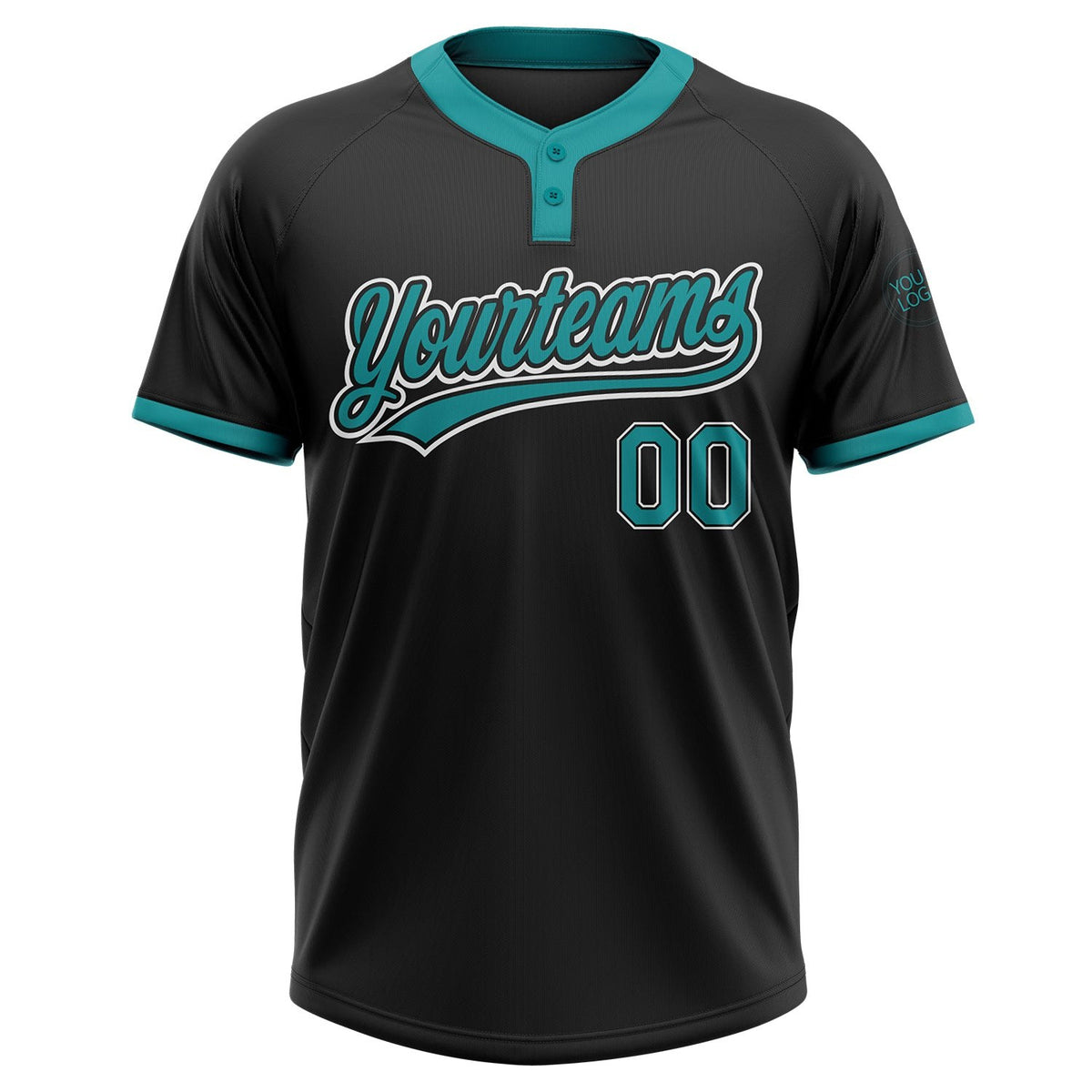 Custom Black Teal-White Two-Button Unisex Softball Jersey photo 2