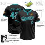 Custom Black Teal-White Two-Button Unisex Softball Jersey photo 3