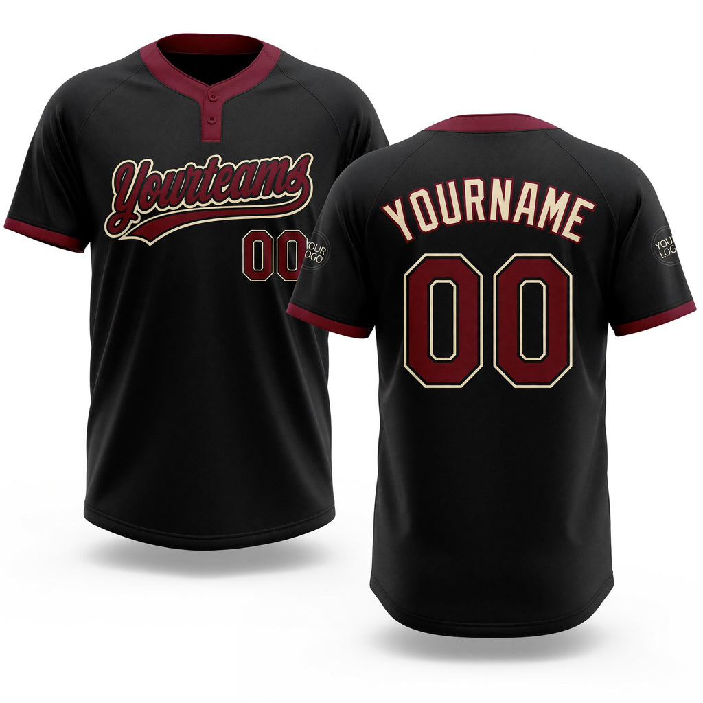 Custom Black Crimson-Cream Two-Button Unisex Softball Jersey