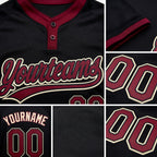 Custom Black Crimson-Cream Two-Button Unisex Softball Jersey detail