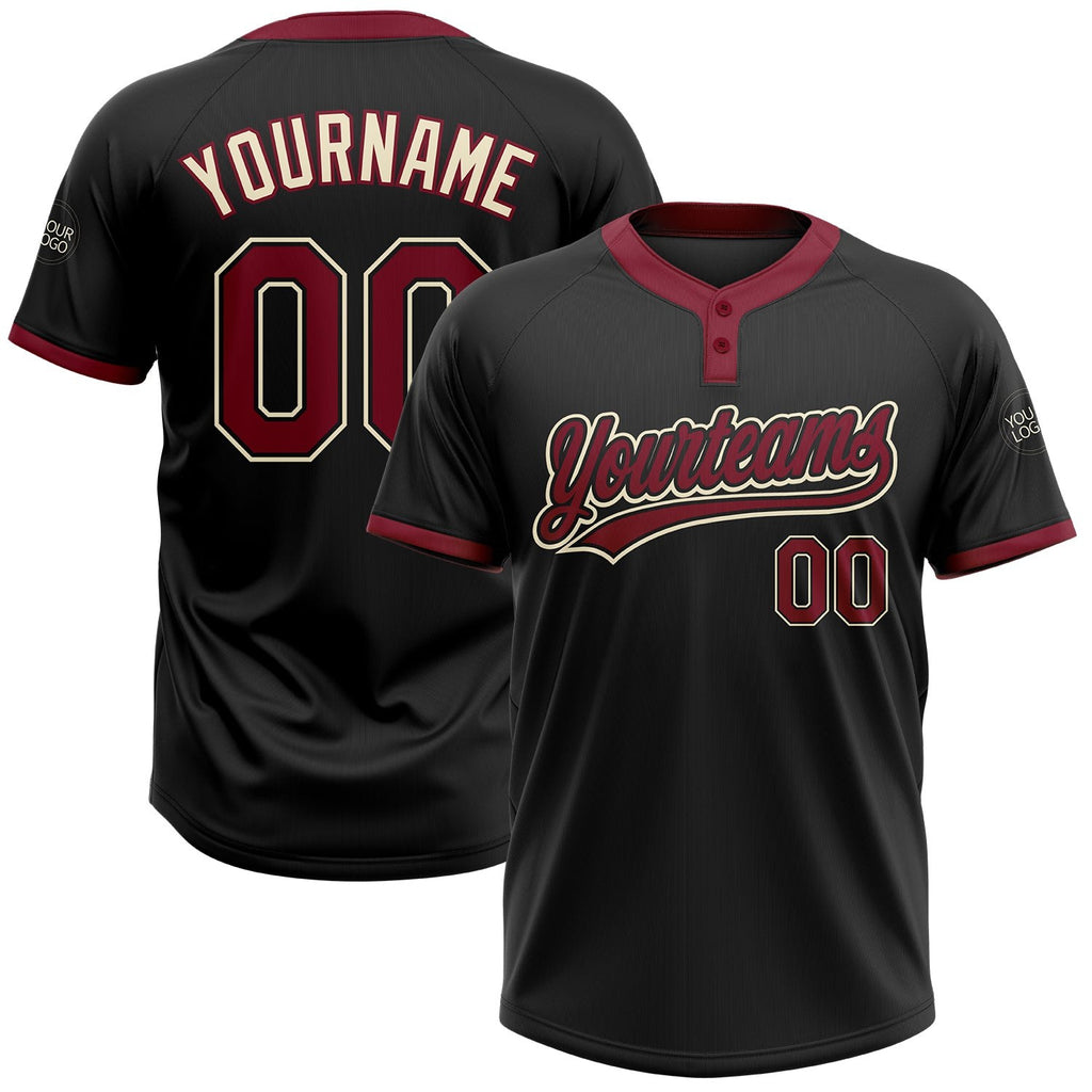 Custom Black Crimson-Cream Two-Button Unisex Softball Jersey photo 1