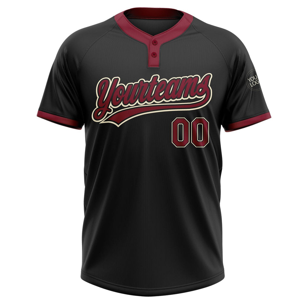 Custom Black Crimson-Cream Two-Button Unisex Softball Jersey photo 2