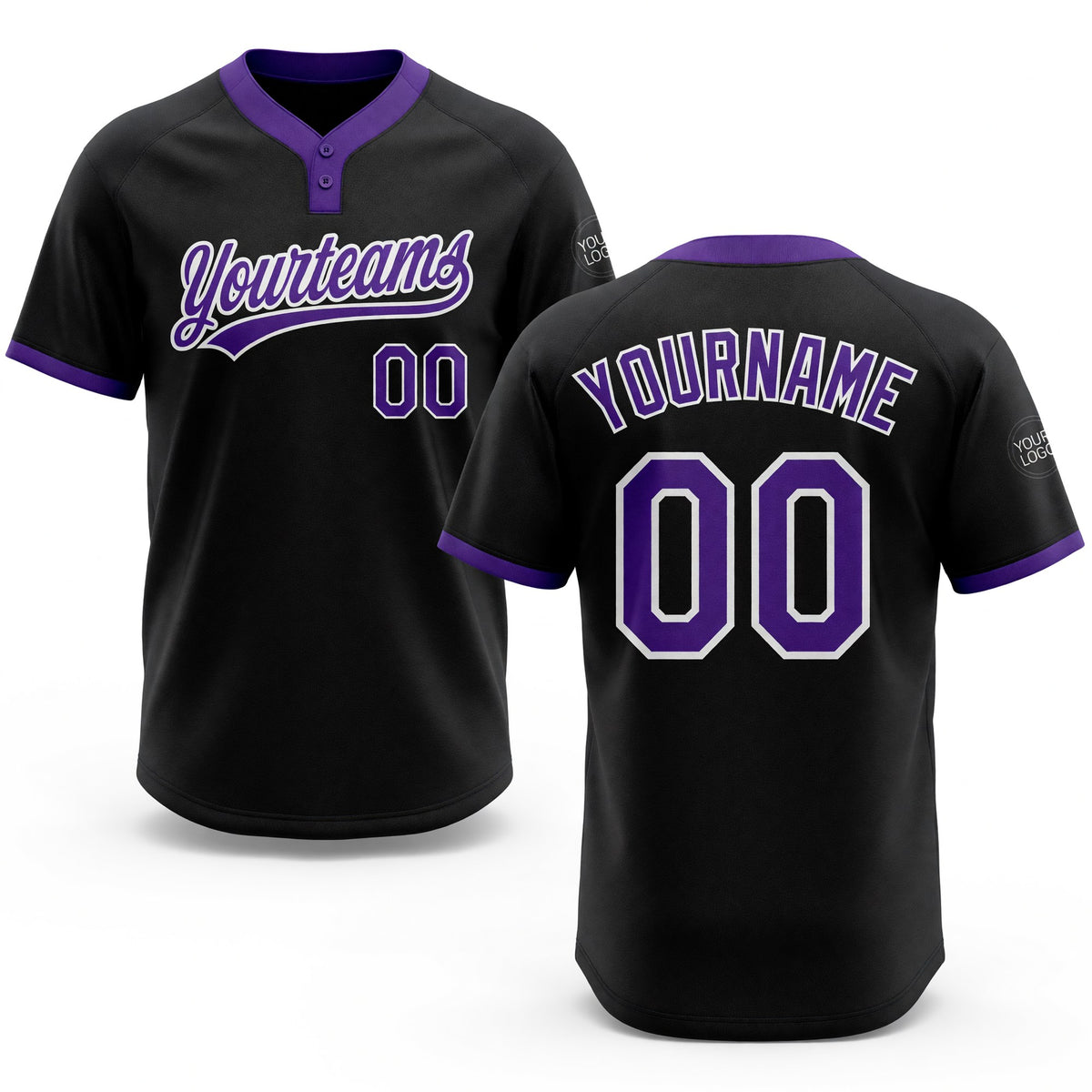 Custom Black Purple-White Two-Button Unisex Softball Jersey