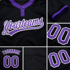 Custom Black Purple-White Two-Button Unisex Softball Jersey detail