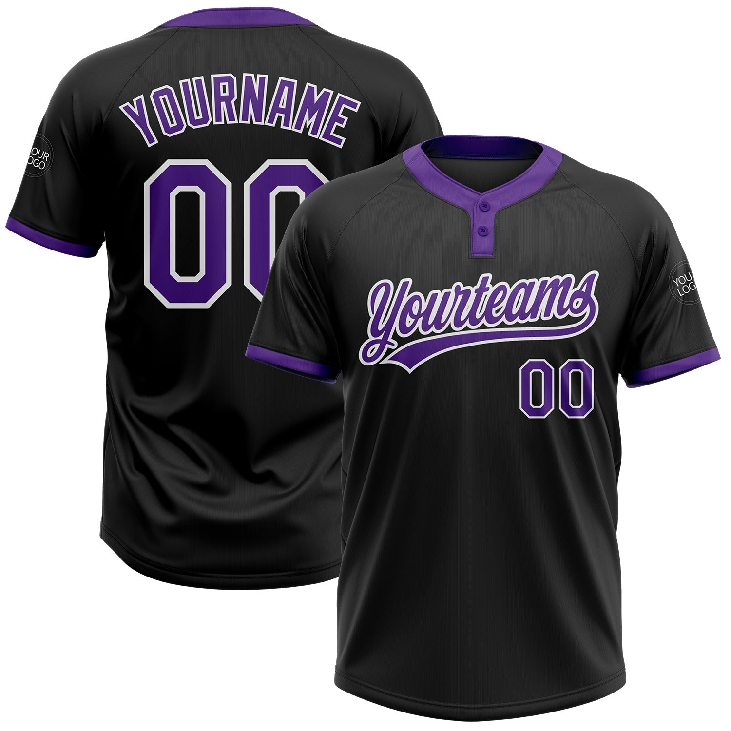 Custom Black Purple-White Two-Button Unisex Softball Jersey photo 1