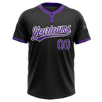 Custom Black Purple-White Two-Button Unisex Softball Jersey photo 2