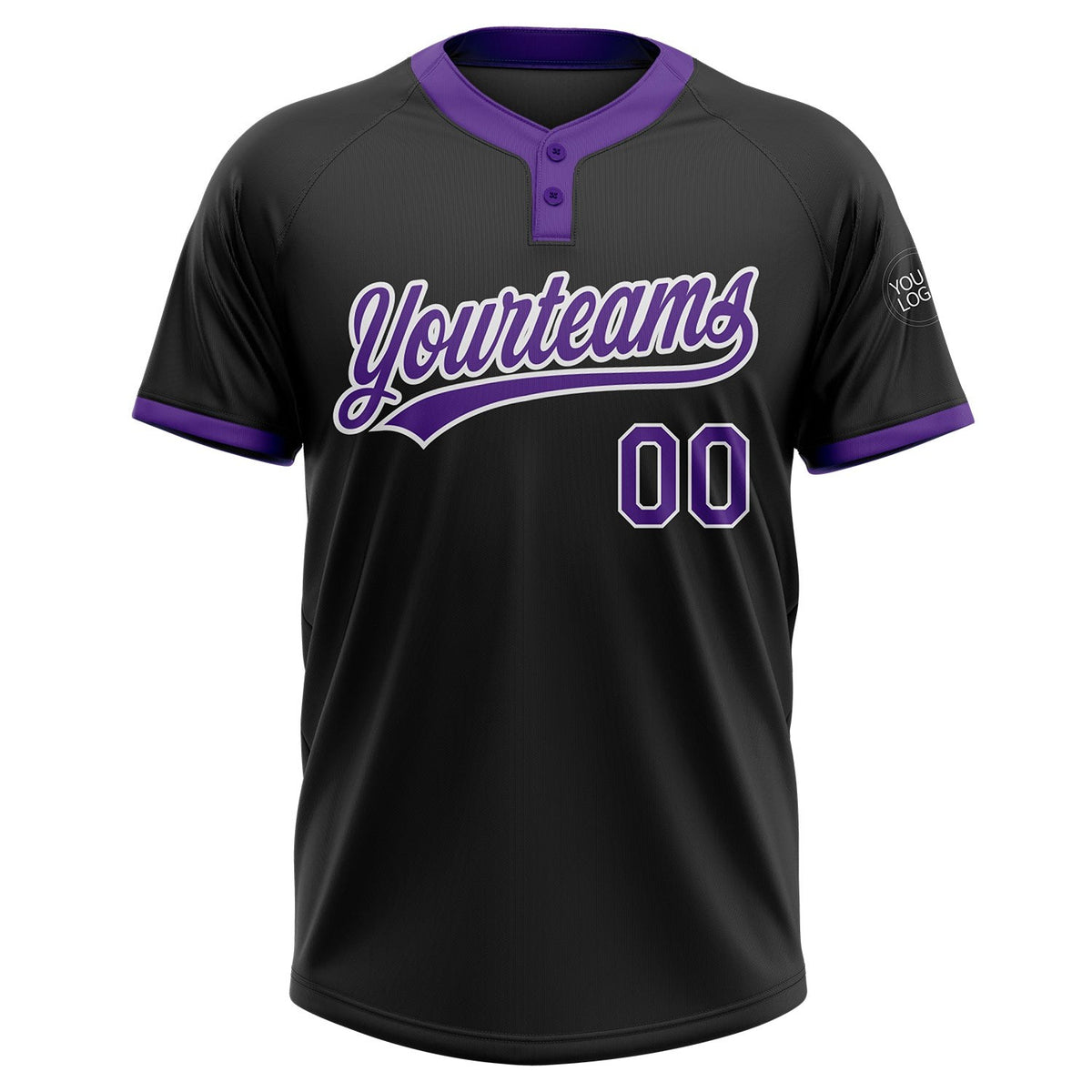 Custom Black Purple-White Two-Button Unisex Softball Jersey photo 2