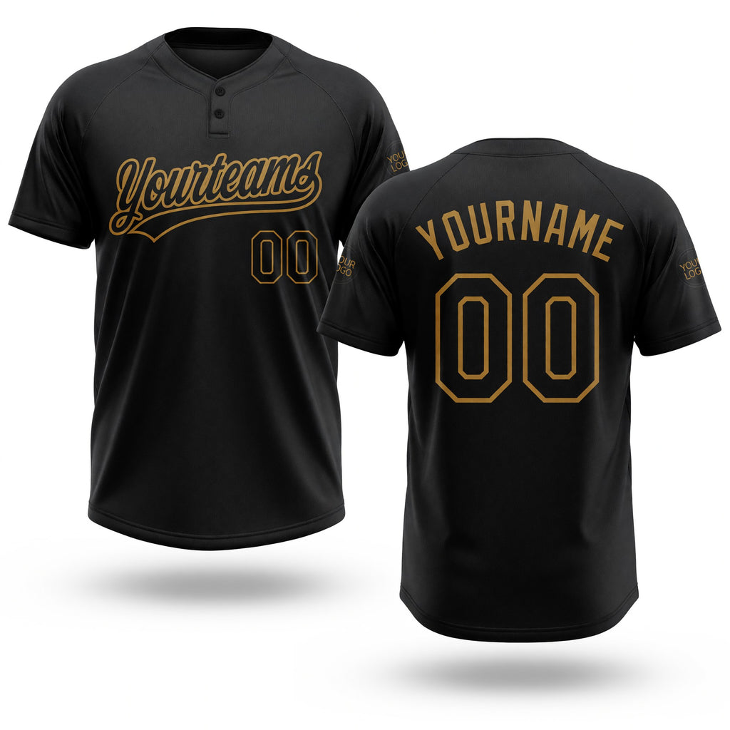 Custom Black Black-Old Gold Two-Button Unisex Softball Jersey
