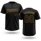 Custom Black Black-Old Gold Two-Button Unisex Softball Jersey