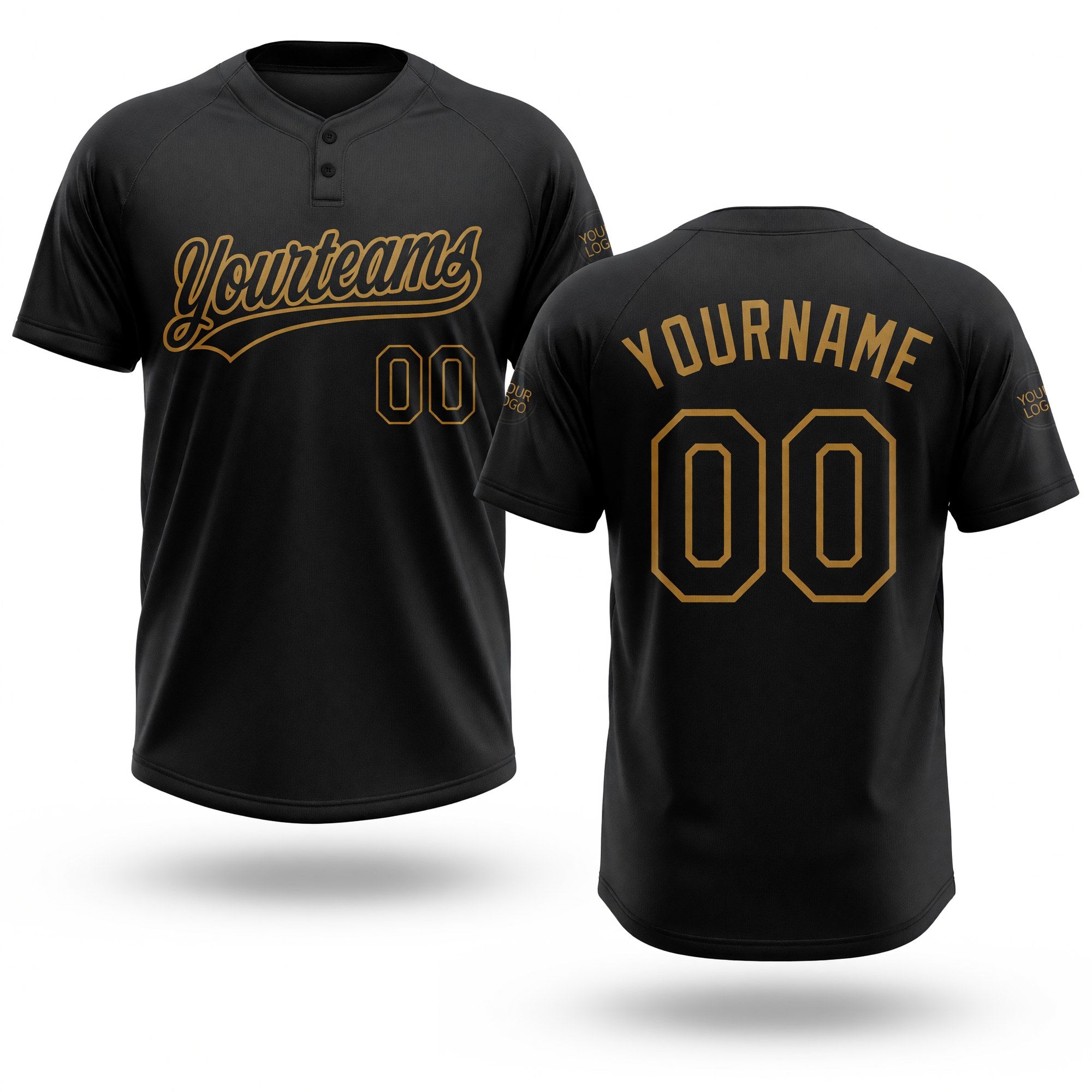 Custom Black Black-Old Gold Two-Button Unisex Softball Jersey