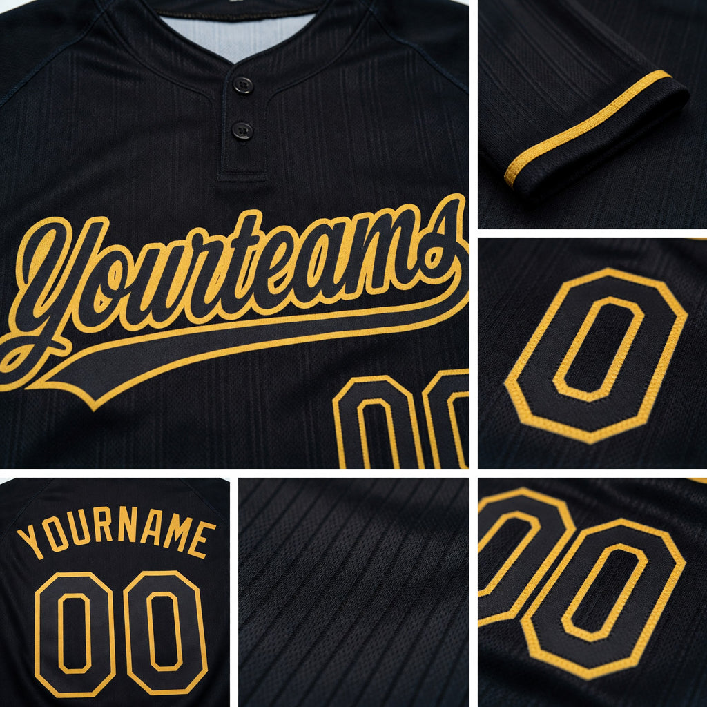 Custom Black Black-Old Gold Two-Button Unisex Softball Jersey detail