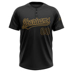 Custom Black Black-Old Gold Two-Button Unisex Softball Jersey photo 2