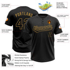 Custom Black Black-Old Gold Two-Button Unisex Softball Jersey photo 3