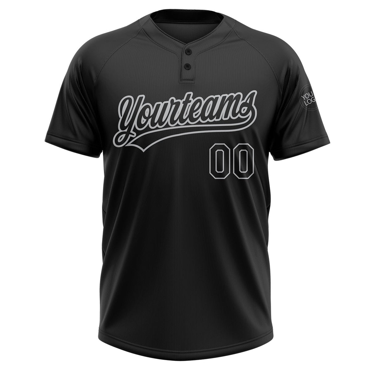 Custom Black Black-Gray Two-Button Unisex Softball Jersey photo 2