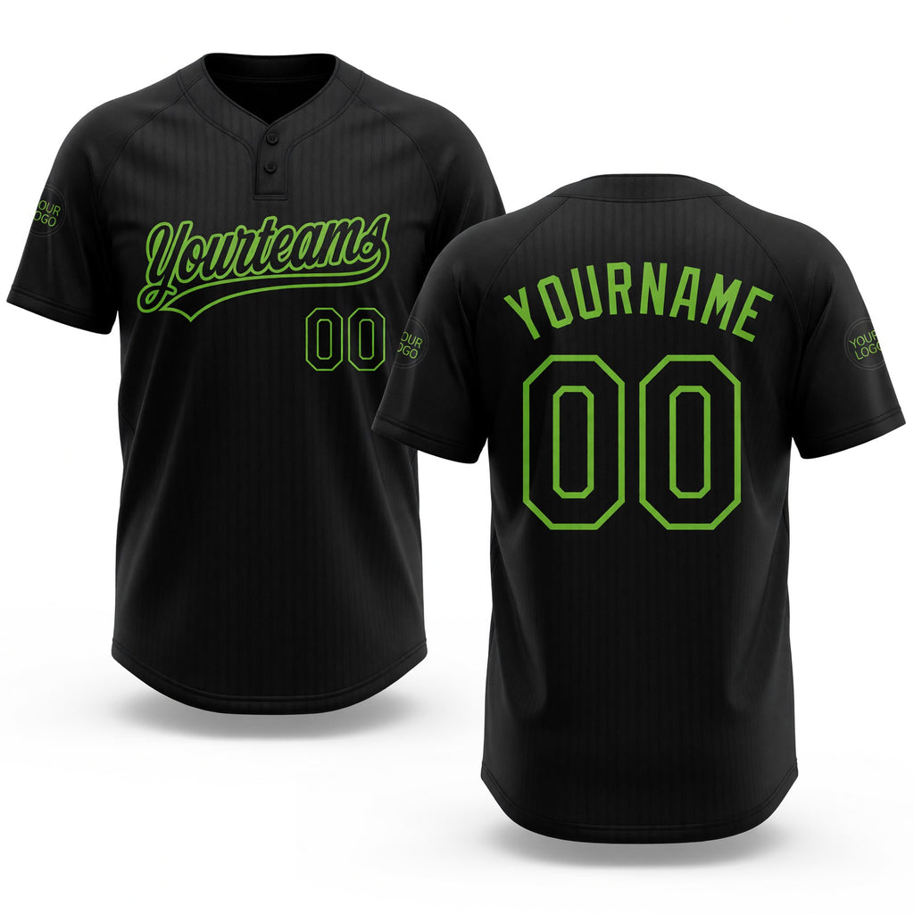 Custom Black Black-Neon Green Two-Button Unisex Softball Jersey