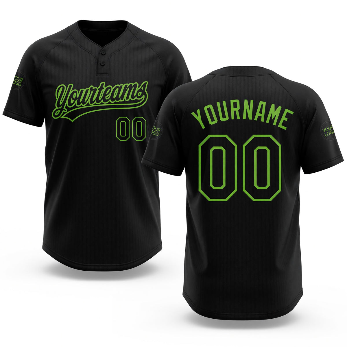 Custom Black Black-Neon Green Two-Button Unisex Softball Jersey