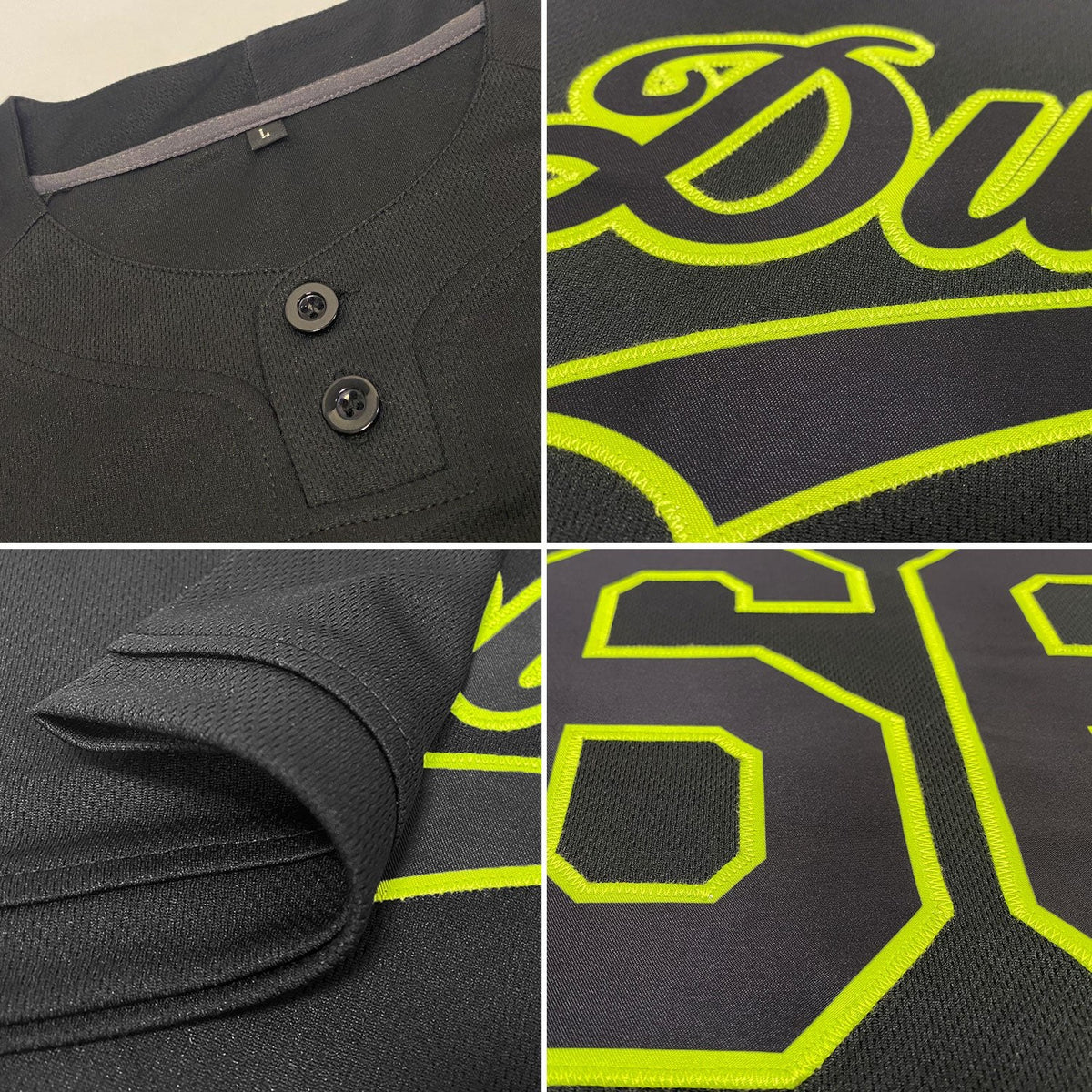 Custom Black Black-Neon Green Two-Button Unisex Softball Jersey photo 2