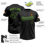 Custom Black Black-Neon Green Two-Button Unisex Softball Jersey photo 4