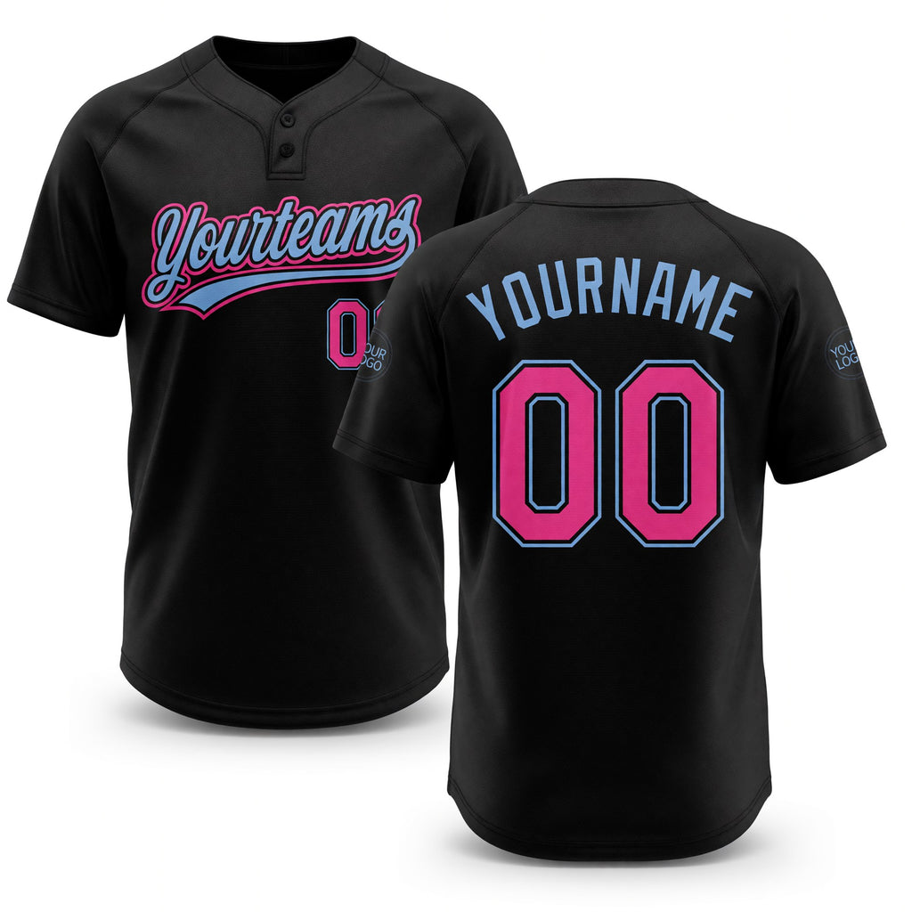 Custom Black Pink-Light Blue Two-Button Unisex Softball Jersey