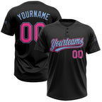 Custom Black Pink-Light Blue Two-Button Unisex Softball Jersey photo 1