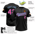 Custom Black Pink-Light Blue Two-Button Unisex Softball Jersey photo 3