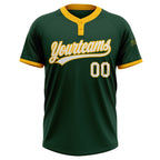 Custom Green White-Gold Two-Button Unisex Softball Jersey photo 2