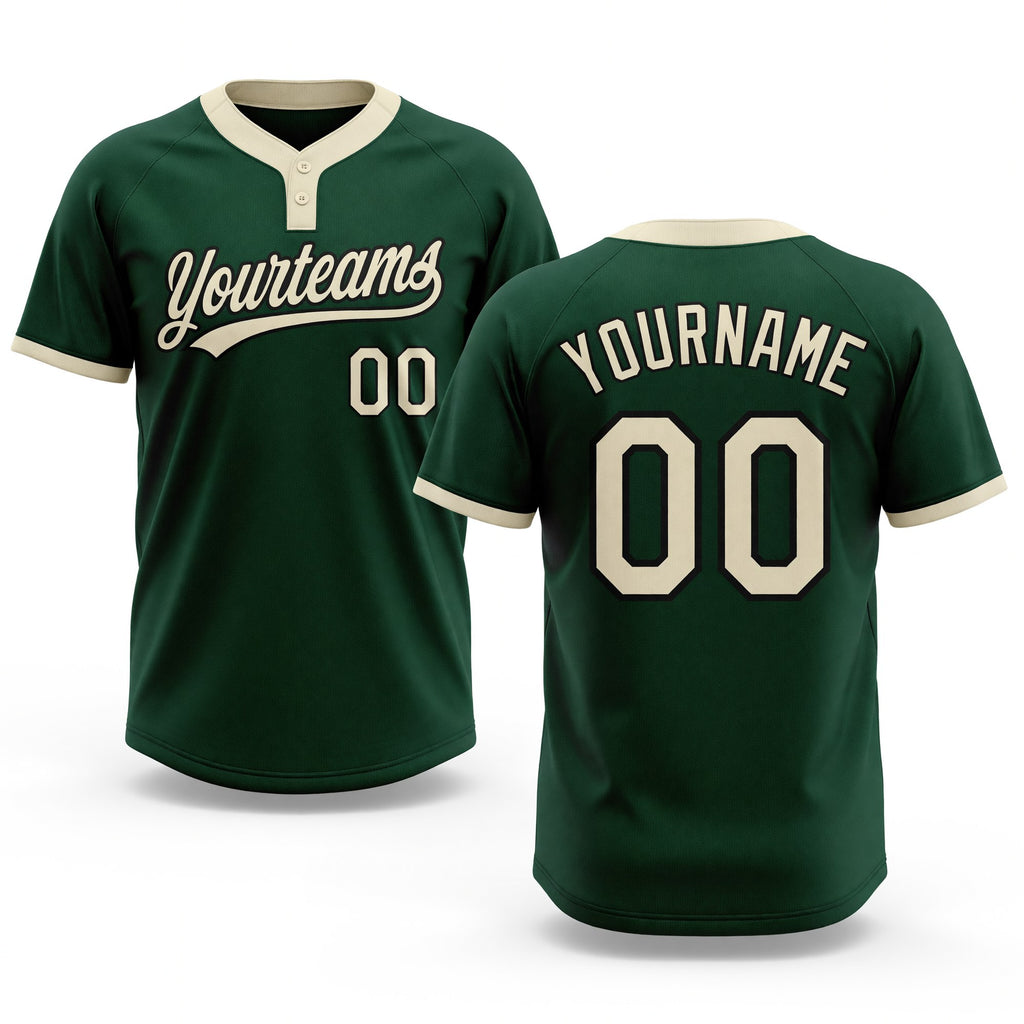 Custom Green Cream-Black Two-Button Unisex Softball Jersey