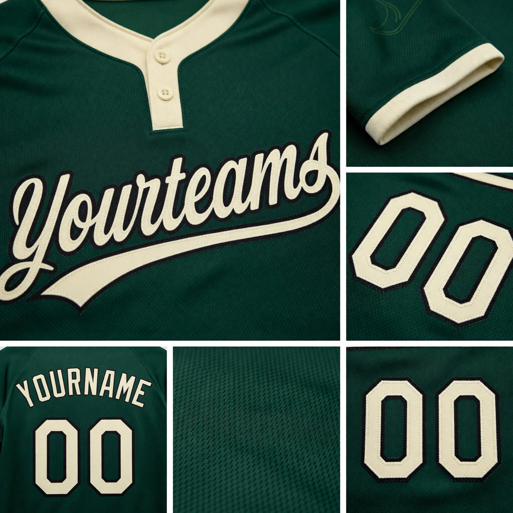 Custom Green Cream-Black Two-Button Unisex Softball Jersey detail