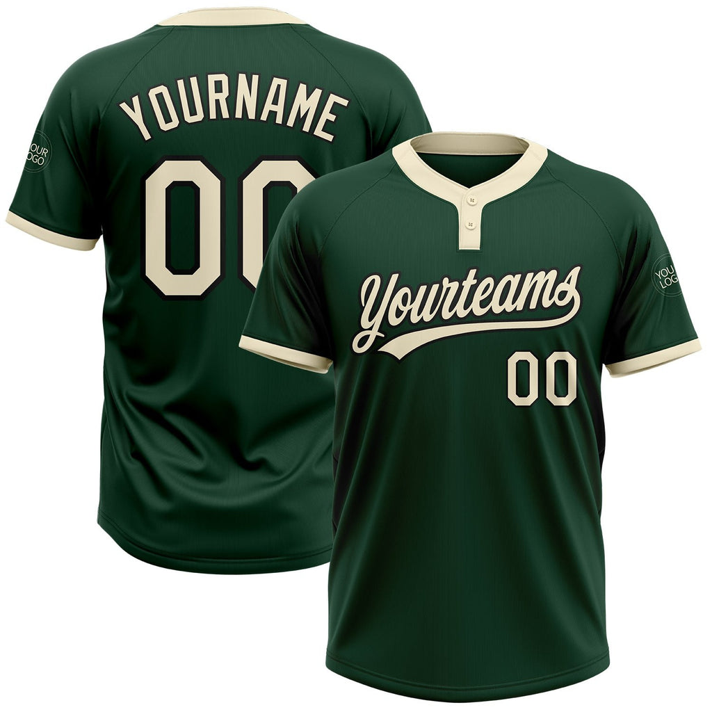 Custom Green Cream-Black Two-Button Unisex Softball Jersey photo 1