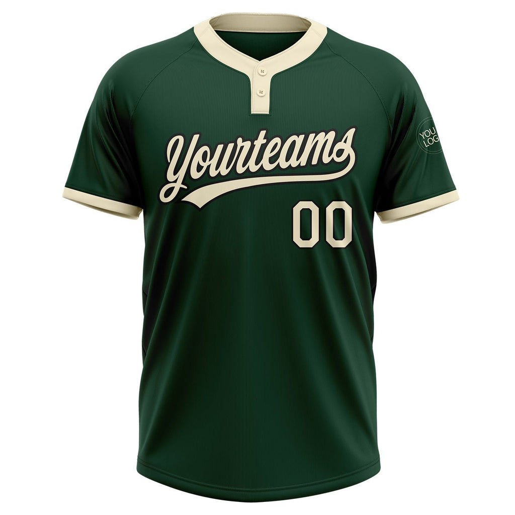 Custom Green Cream-Black Two-Button Unisex Softball Jersey photo 2