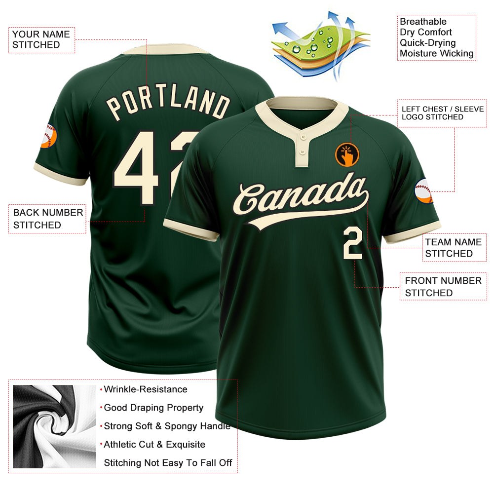 Custom Green Cream-Black Two-Button Unisex Softball Jersey photo 3