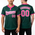 Custom Green Pink-White Two-Button Unisex Softball Jersey worn front and back
