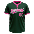 Custom Green Pink-White Two-Button Unisex Softball Jersey photo 2