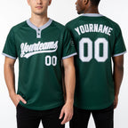 Custom Green White-Gray Two-Button Unisex Softball Jersey worn front and back