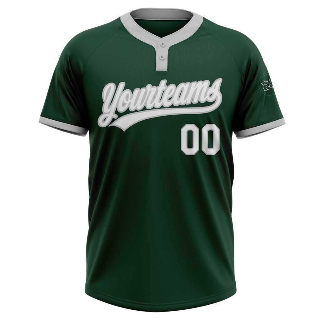 Custom Green White-Gray Two-Button Unisex Softball Jersey photo 2