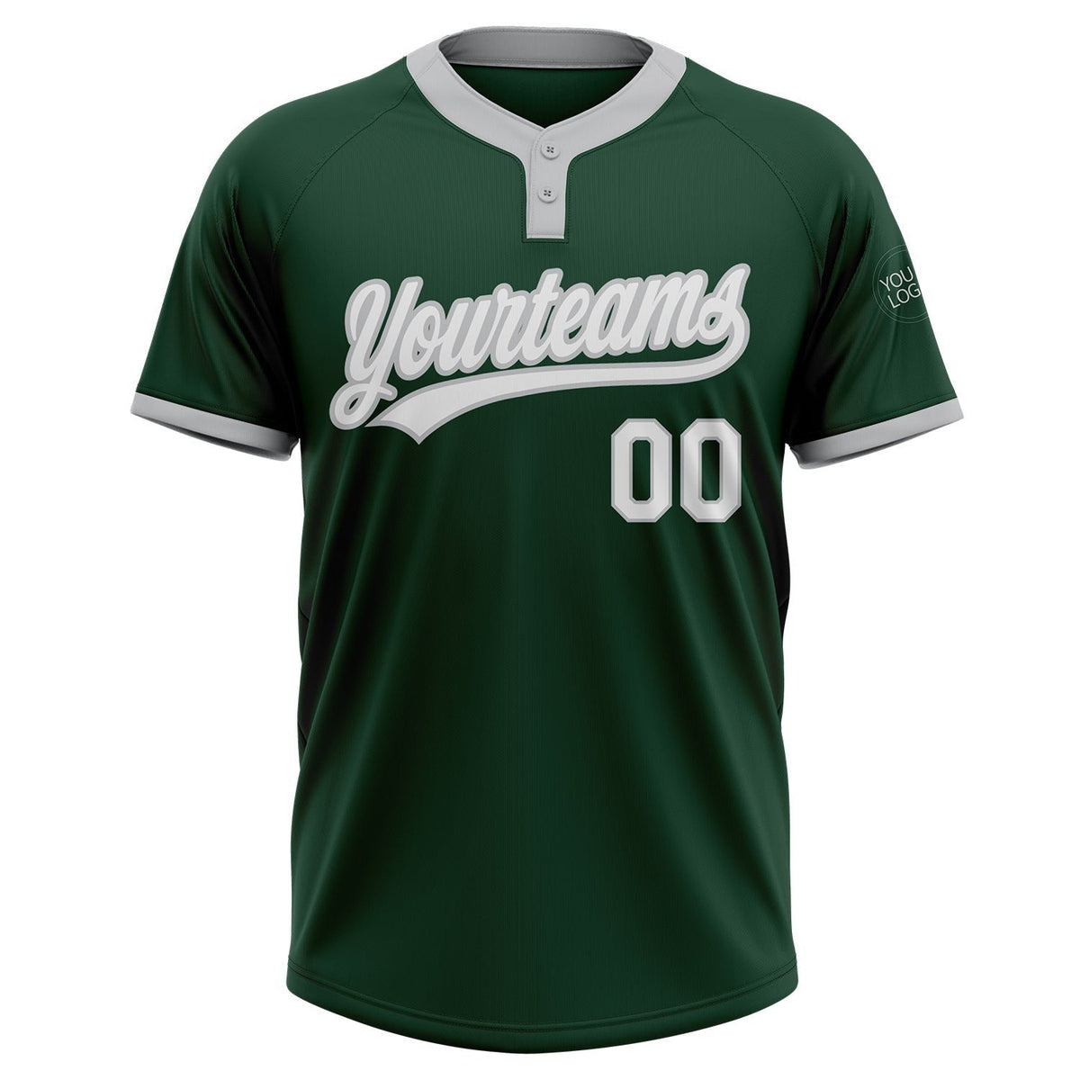 Custom Green White-Gray Two-Button Unisex Softball Jersey photo 2