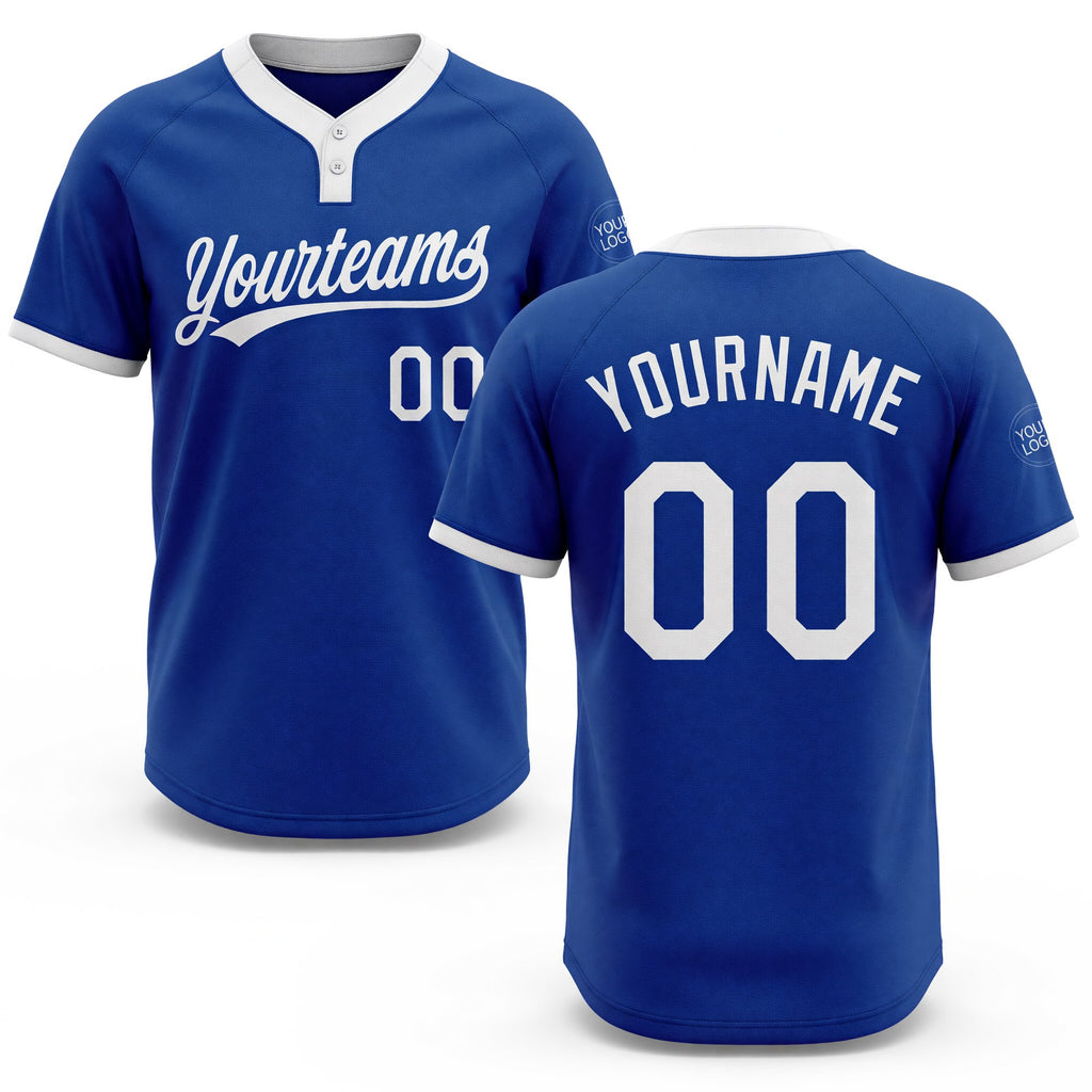 Custom Royal White Two-Button Unisex Softball Jersey